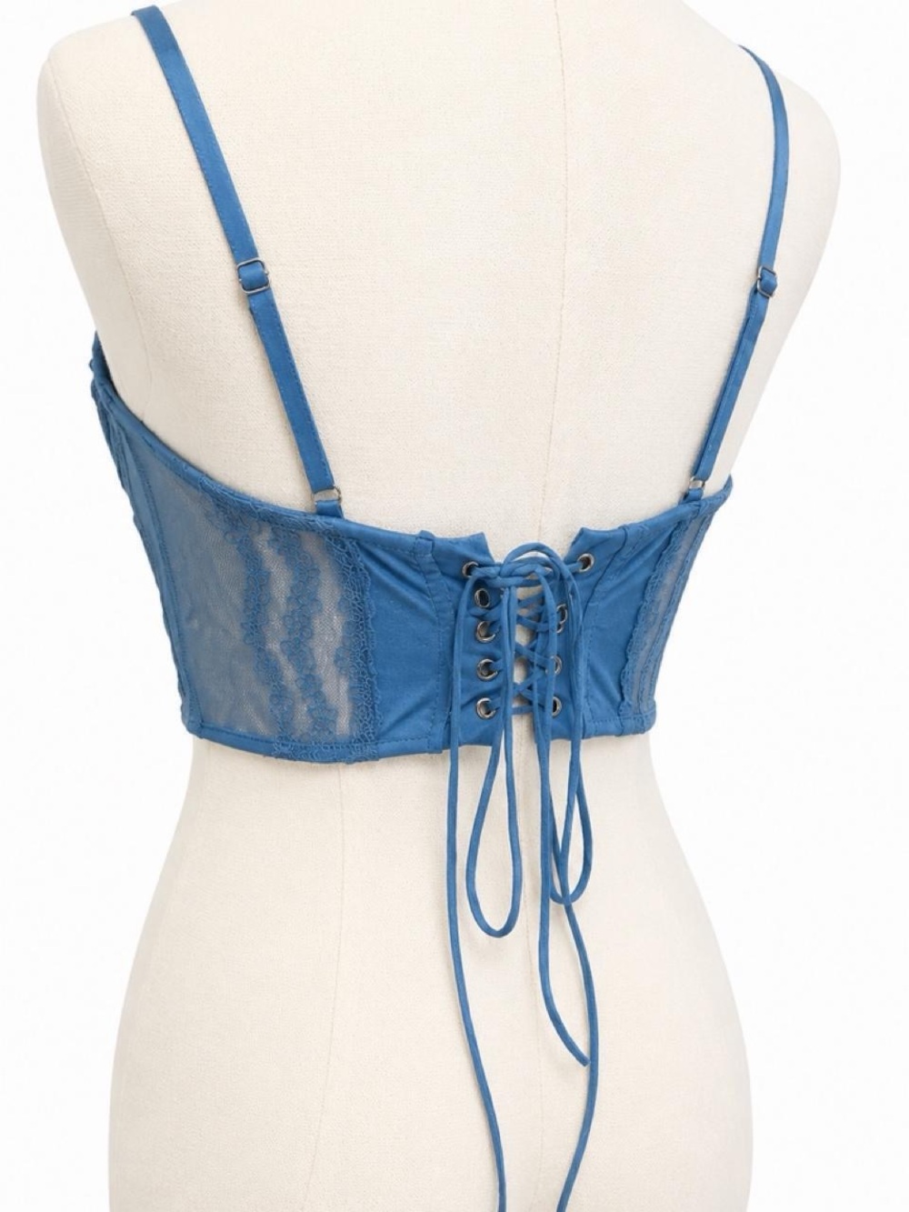 Edikted Blue Lace Bustier Crop Top - Picture 5 of 6